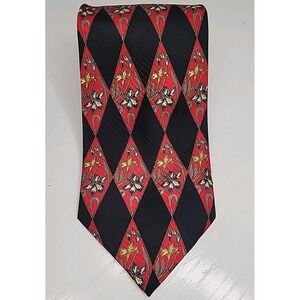 Tiziano Milano Men's Tie 100% Italian Silk Geometric Design Pattern Blk Red Ylw